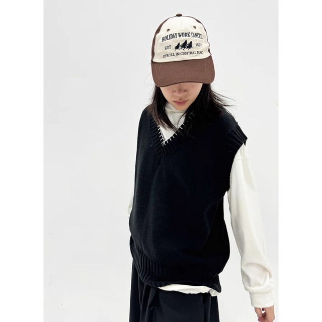 stitched V-neck knit vest　ステッチVネックニットベスト　J1608