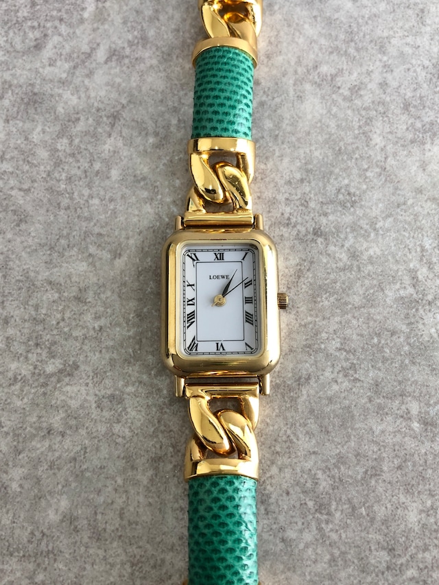 LOEWE ロエベ 腕時計 グリーン ゴールド ローマ ステンレススチール vintage ヴィンテージ オールド c27tnu
