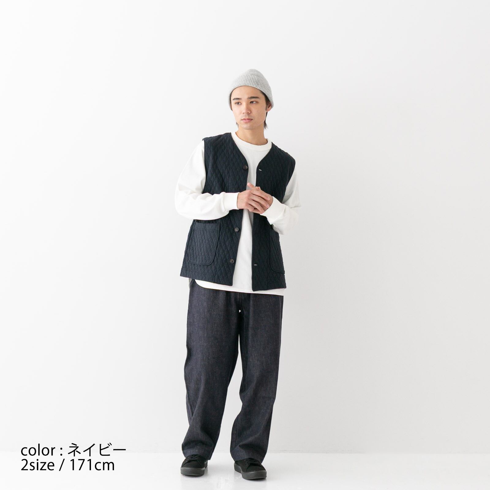 リネン RINEN 30/1オーガニック天竺ダイヤキルティング ベスト(R17611)全4色