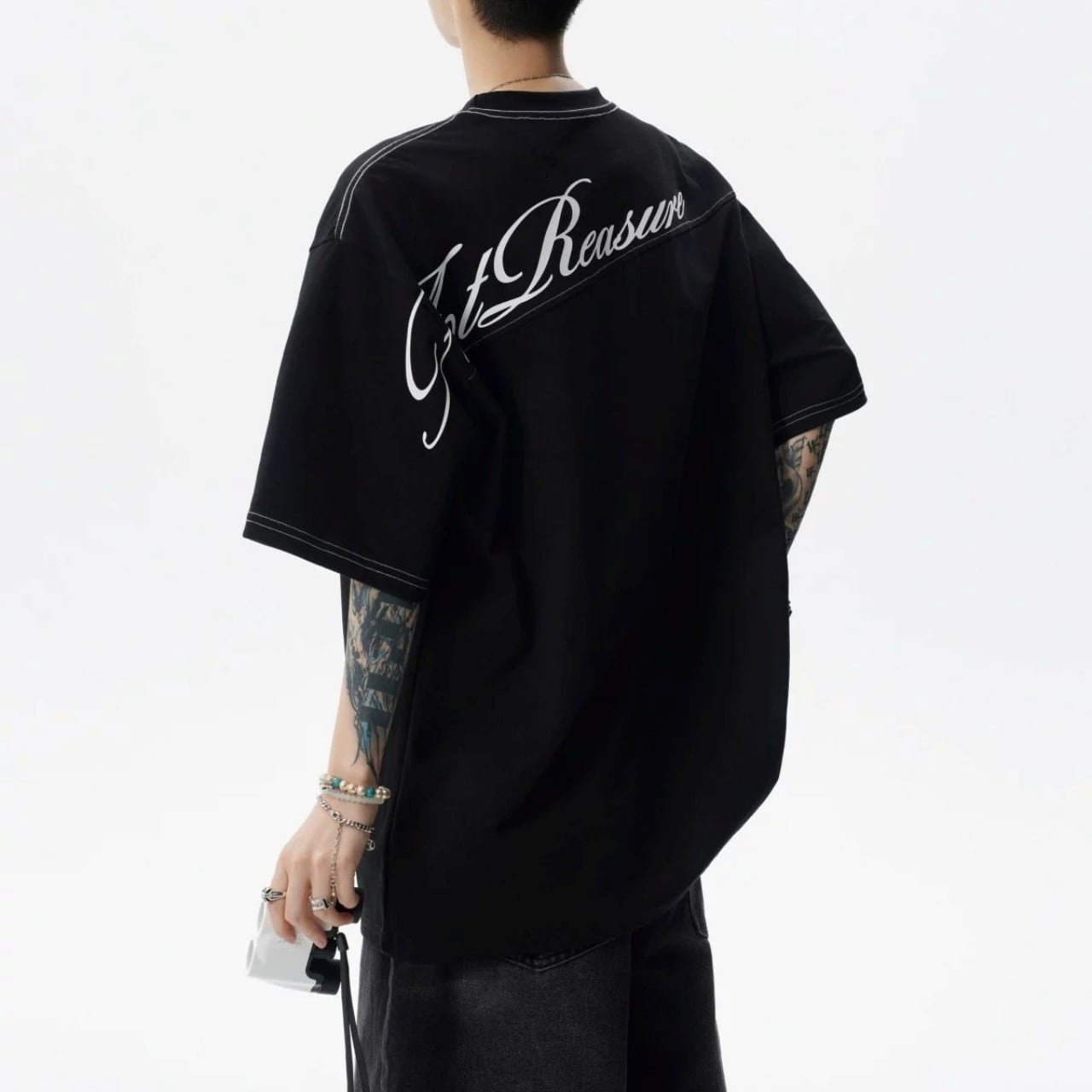 バックプリントルーズフォルムステッチTシャツ 3col A00376