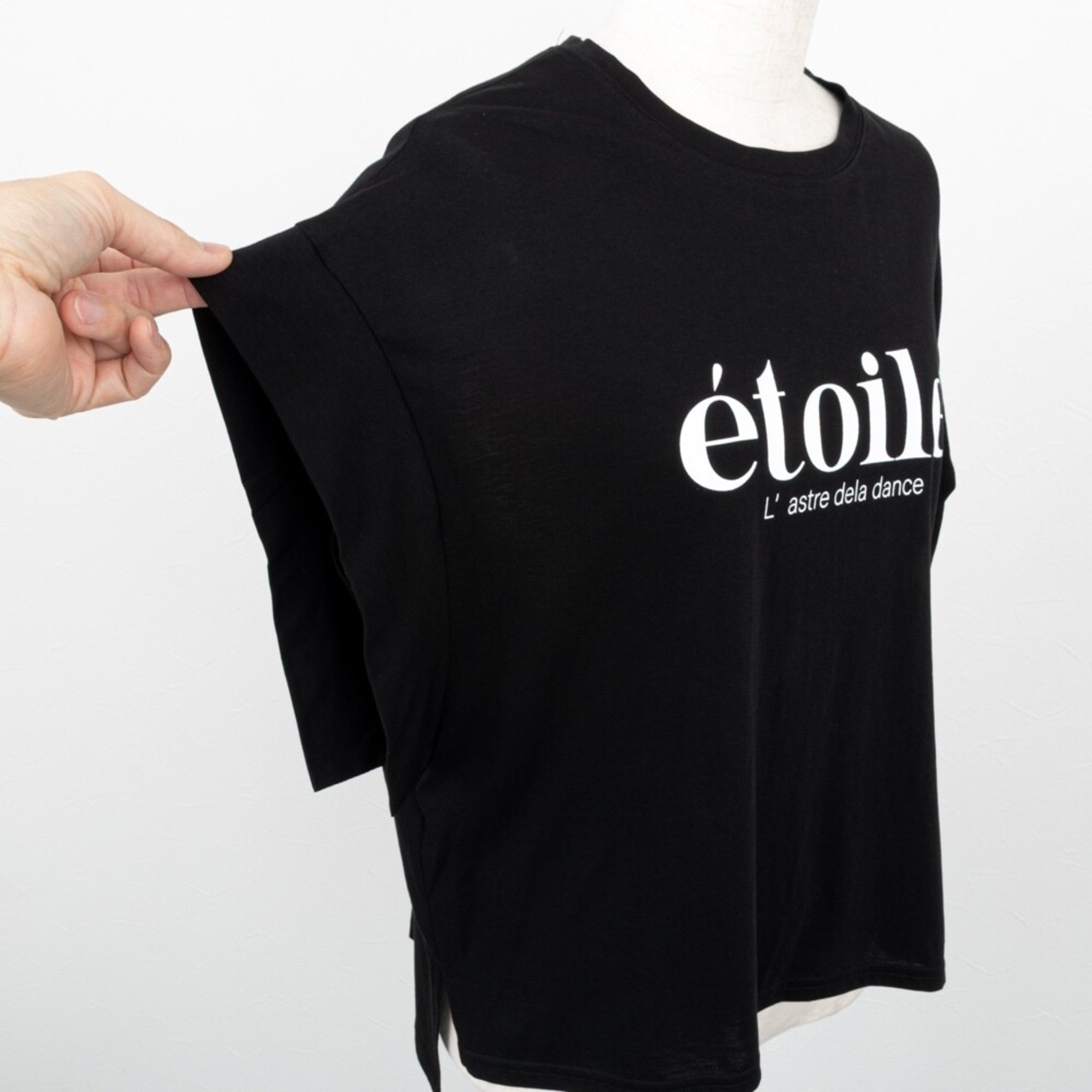 【QTUME／クチューム】綿シフォンロゴTシャツ（ブラック） - 5