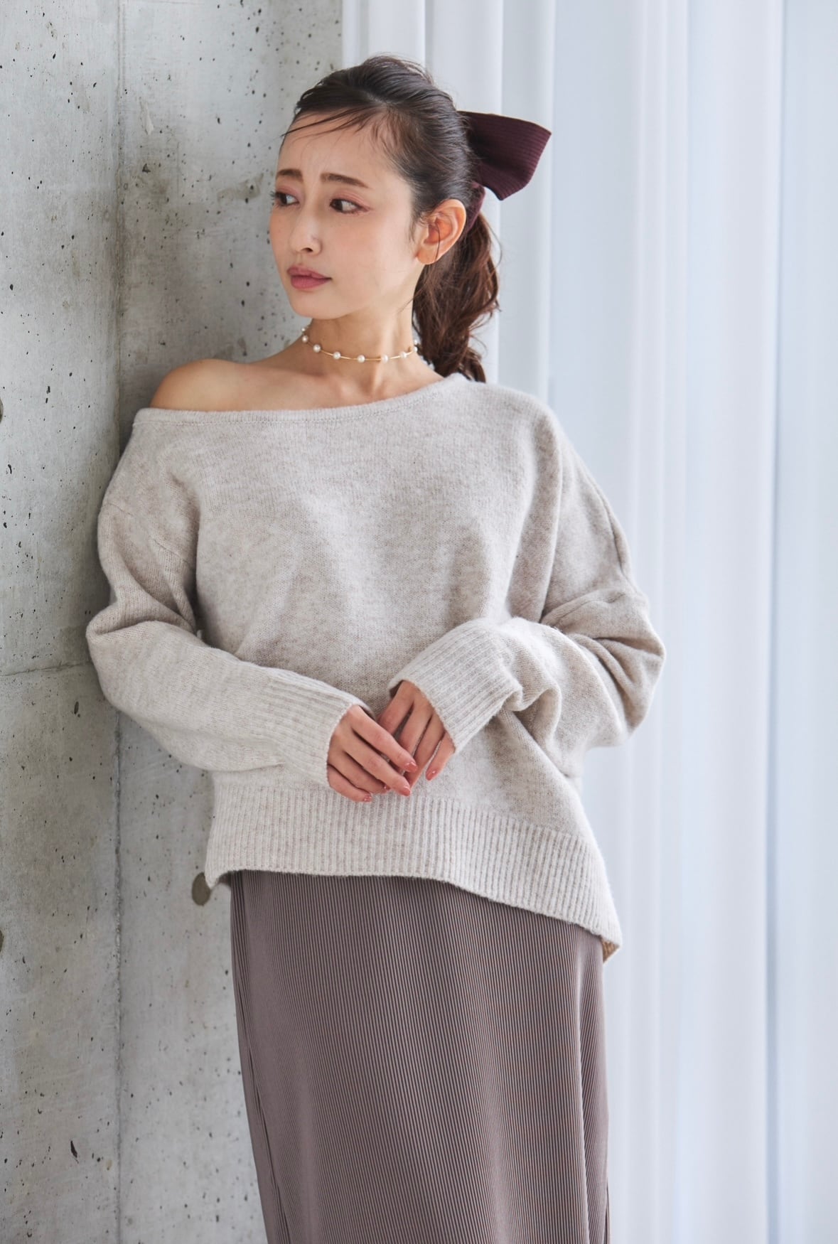 ワンショルダーニットトップス | mite