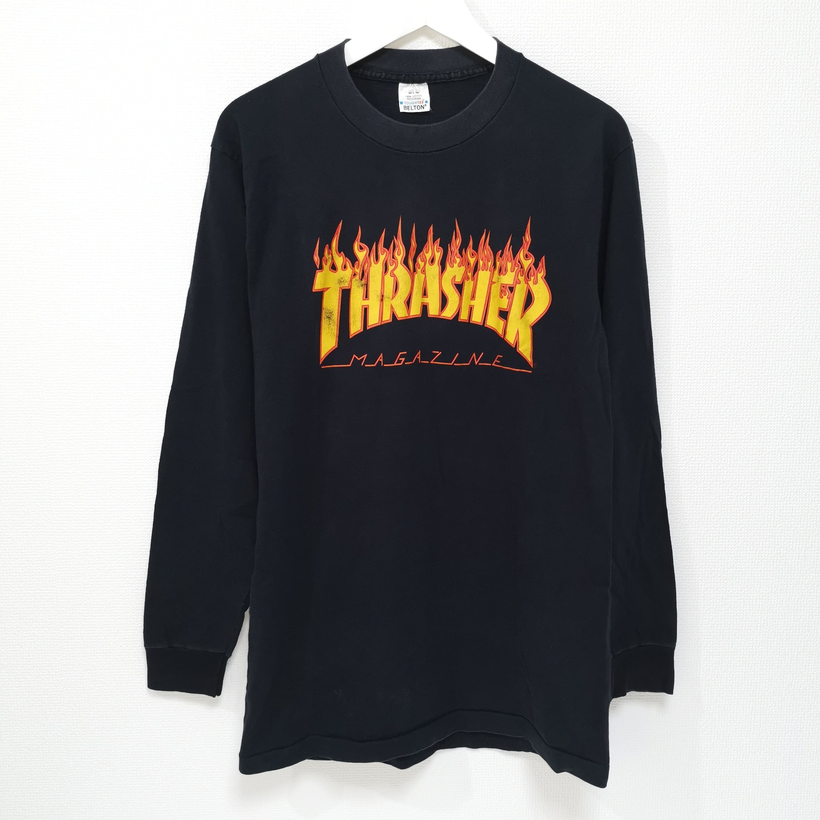 送料無料 L 80s THRASHER スラッシャー FLAME ロンT Tシャツ BELTON 