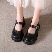 ストラップ  厚底 プレーントゥ シューズ  90015