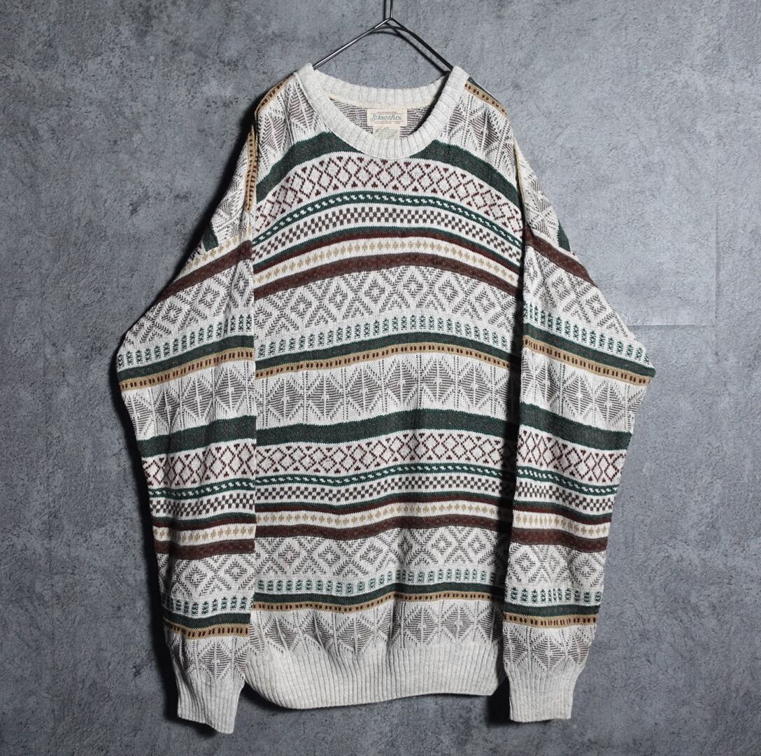 90s “STJONS‘BAY” geometric border design knit