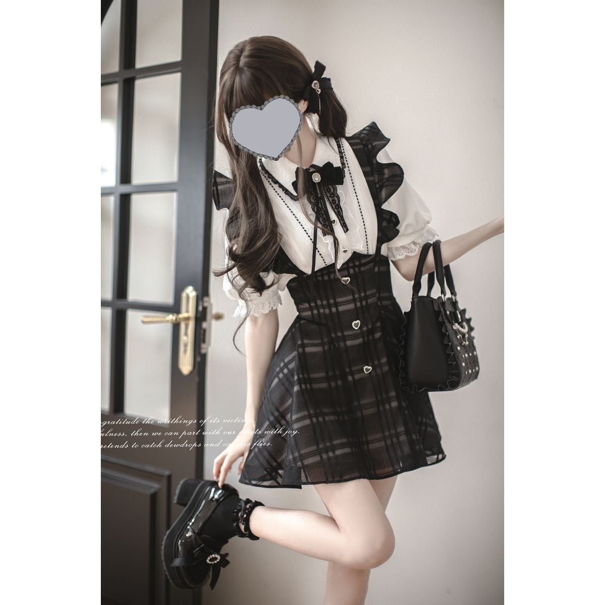 エレガントフリルジャンパースカートセットアップ：ブラウス(半袖