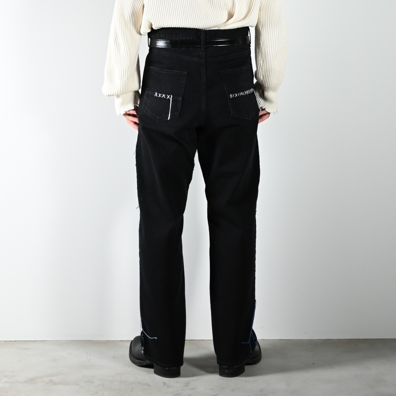KUON / Sashiko Mended Black Denim Trousers
