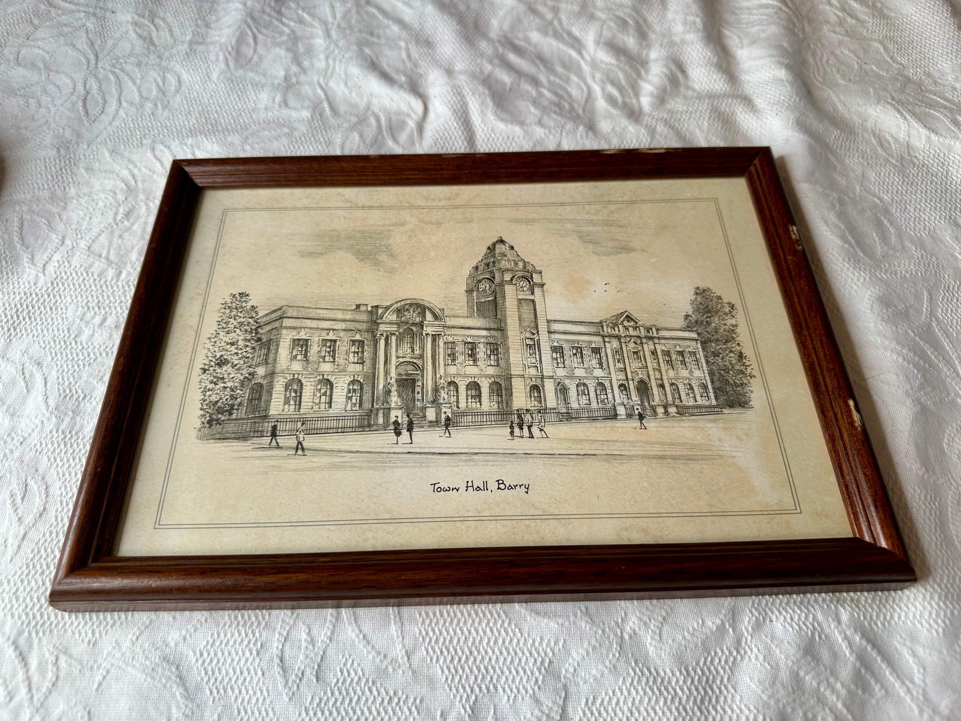 イギリス ウェールズ 鉛筆画 タウンホール 1903年 | VINTIQUES