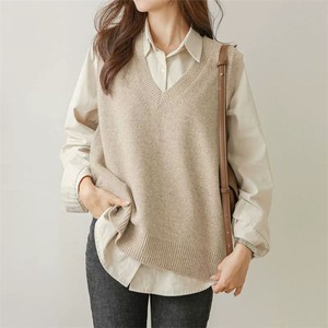 ニットベスト ベスト レディース 5色 S-XL トップス Vネック プルオーバー 無地 カジュアル 秋冬 25zm1943