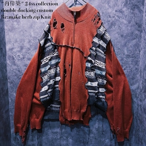 【doppio】"再倖築" 24ss collection double docking custom Re:make herb zip Knit