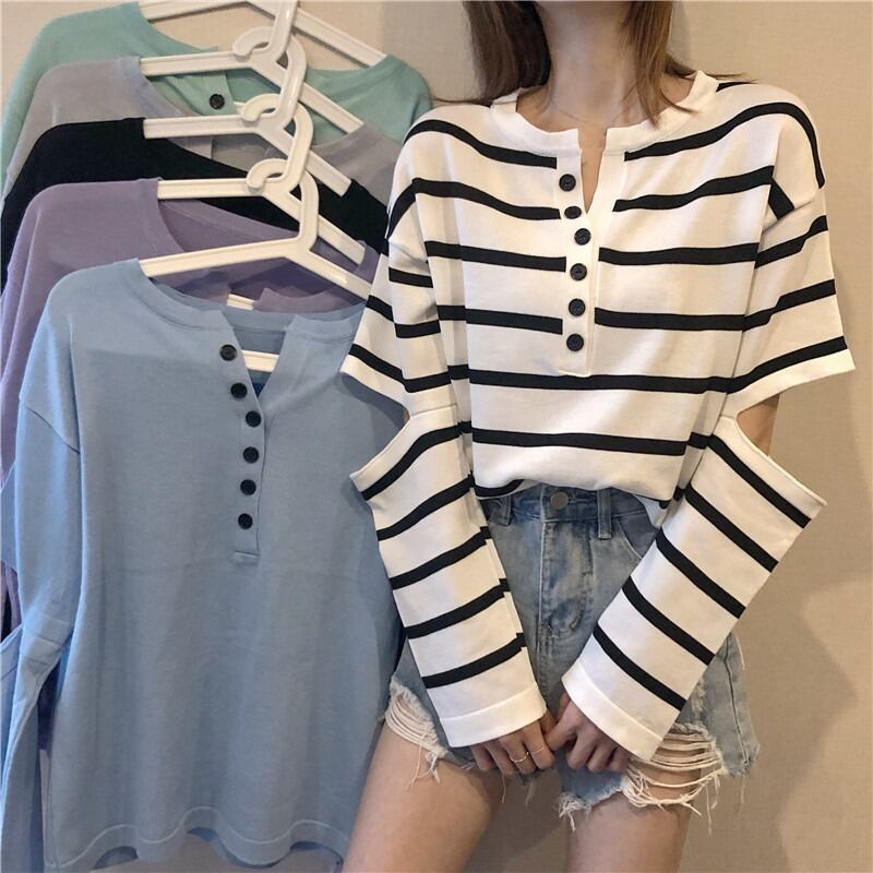 Tシャツ シャツ スプリングオータムストライプ ロング 春物 秋物 1号婦人94438495802