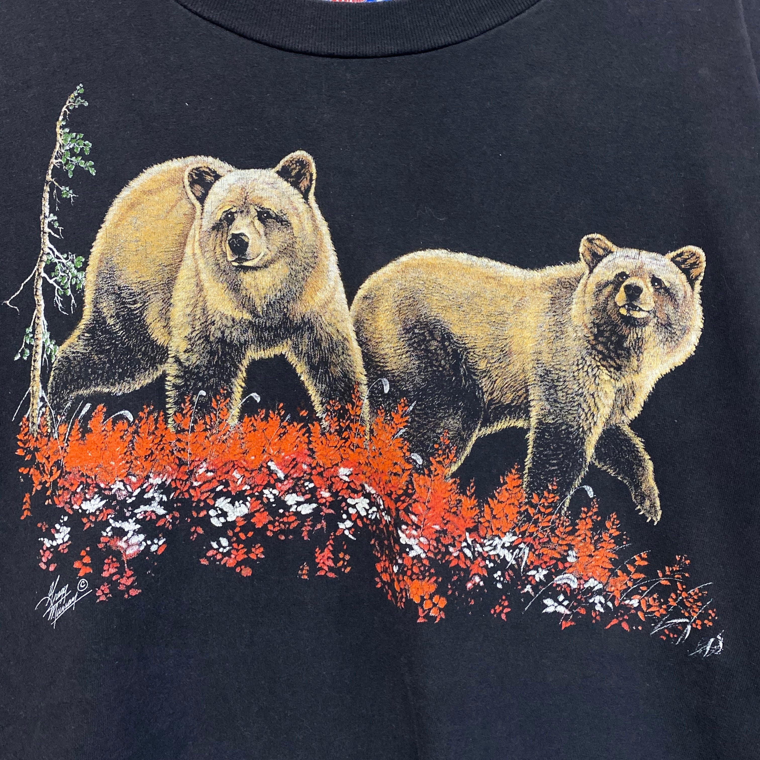 90年代 USA製 Hanes ヘインズ 熊柄 ベアー アニマルTシャツ XL【T