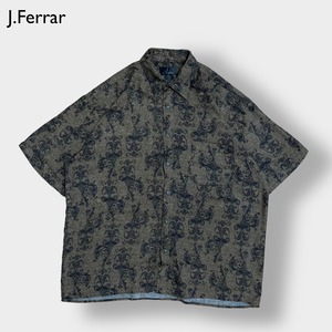 【J.Ferrar】総柄 半袖シャツ 柄シャツ オールパターン 個性的 柄物 レーヨン 韓国製  US古着