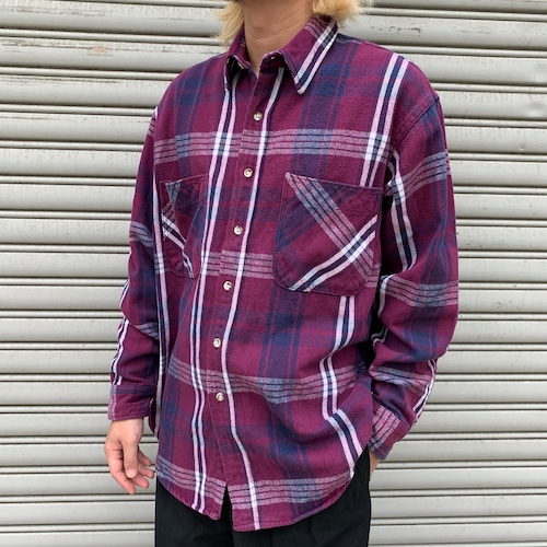90s USA製 セントジョンズベイ チェック柄ネルシャツ パープル L
