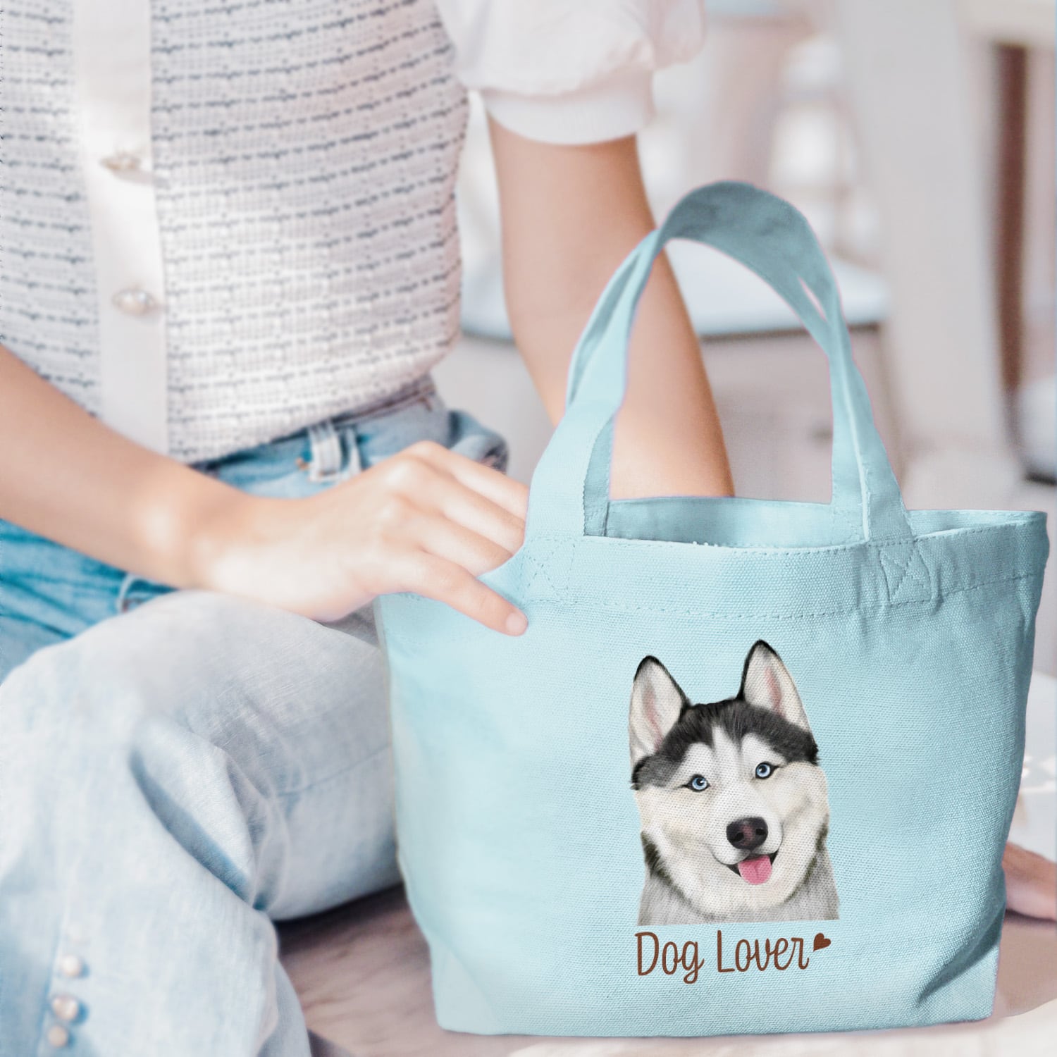 シベリアンハスキー 水彩画風 毛色4色 】 ミニキャンバス トートバッグ