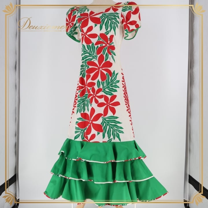 Aloha day グリーンにクリーム色モンステラ柄パウスカート裏地付