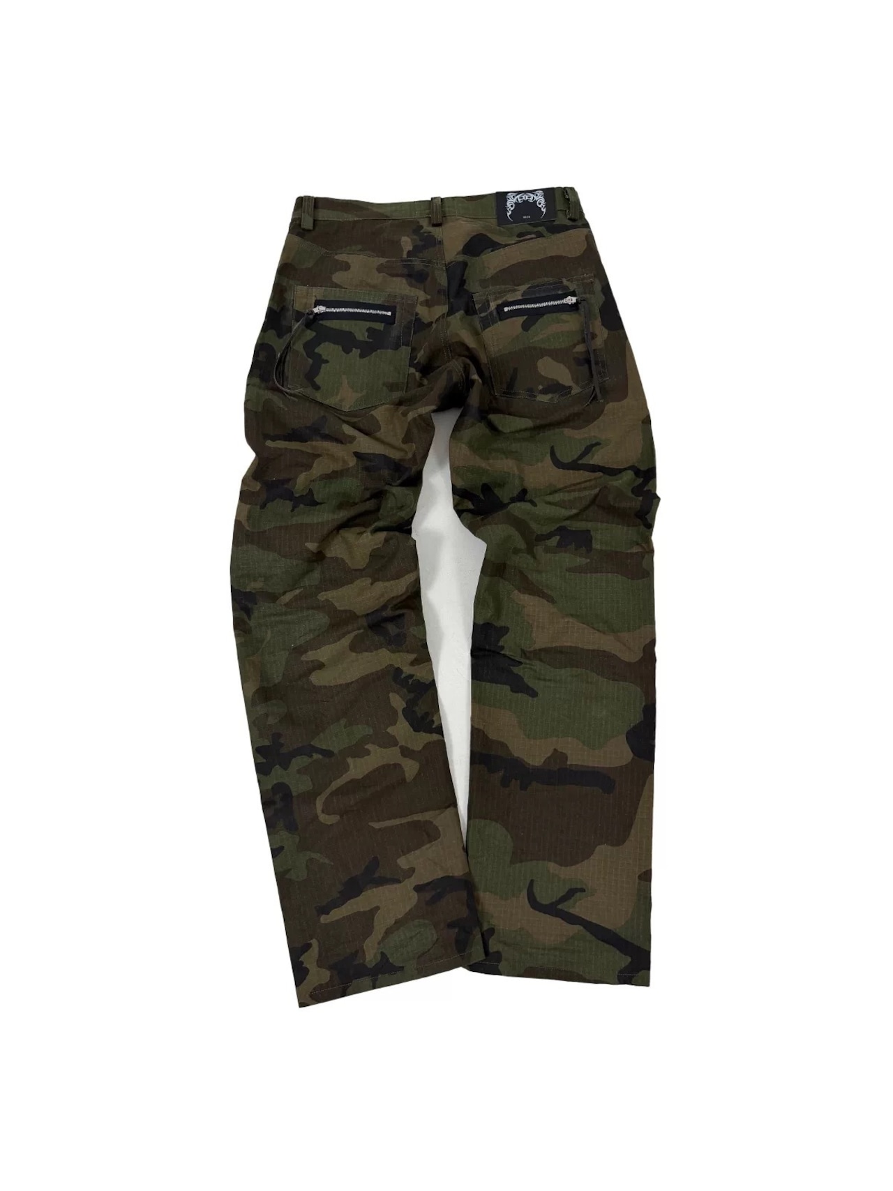 【UCANTBELIKEME】Skull Stitch Pierced Camo Straight Pants
