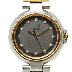 ダンヒル ミレニアム 12Pダイヤ 腕時計 クオーツ グレー文字盤 ステンレススチール メッキ レディース Dunhill 【中古】