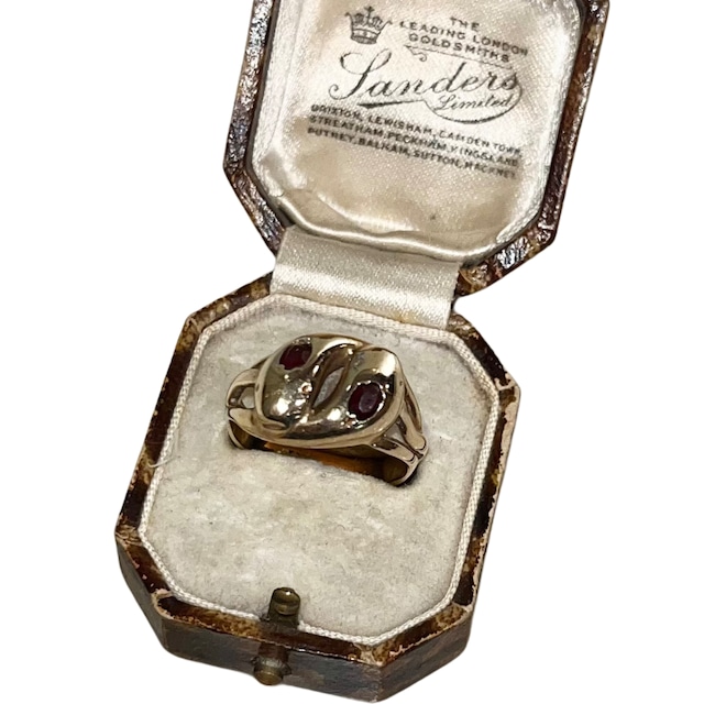 antique 9ct gold snake ring with garnet eye
