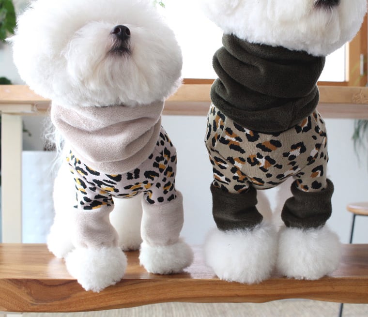 ヒョウ柄トップス S ~ XL 2color / 犬服 秋冬 新作 可愛い 暖かい ドッグウェア 長袖 Tシャツ 犬 服 お揃い 小型犬 中型犬 top102