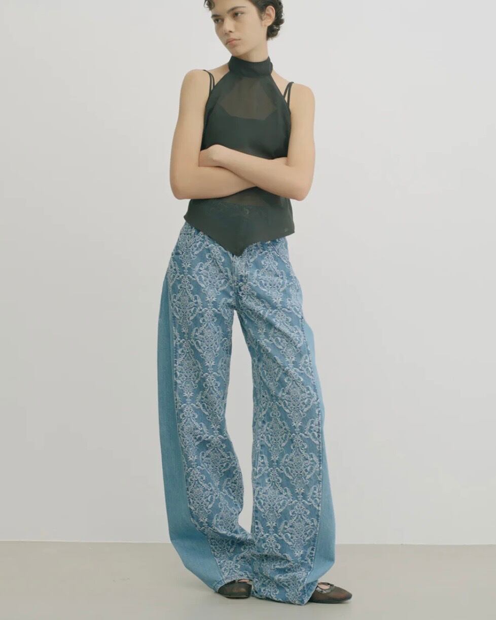 FETICO / DAMASK JACQUARD DENIM CURVE FIT HIGH RISE JEANS | LA