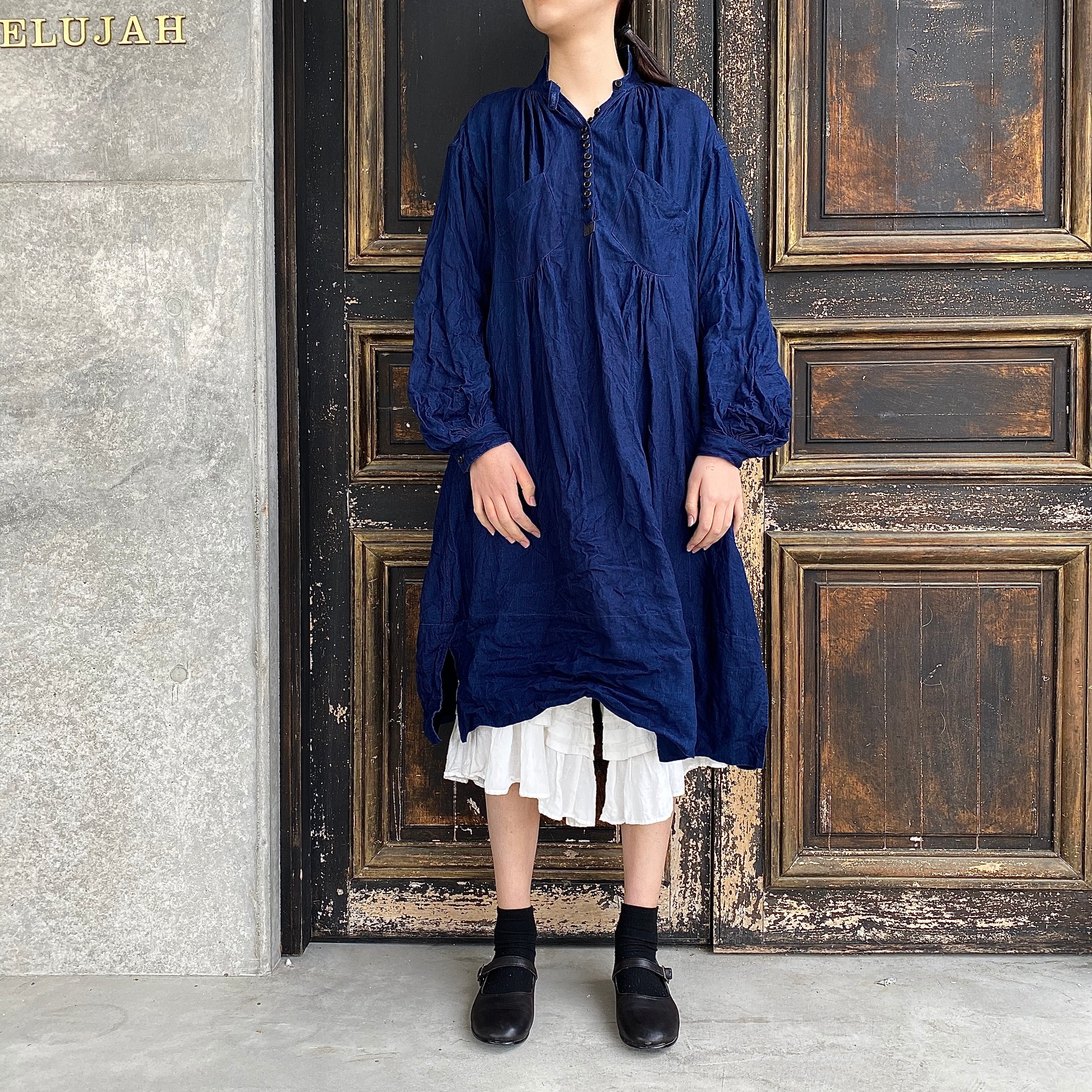 新作 羊飼い リネンシャツワンピース col.charcoal Indigo | リネン服