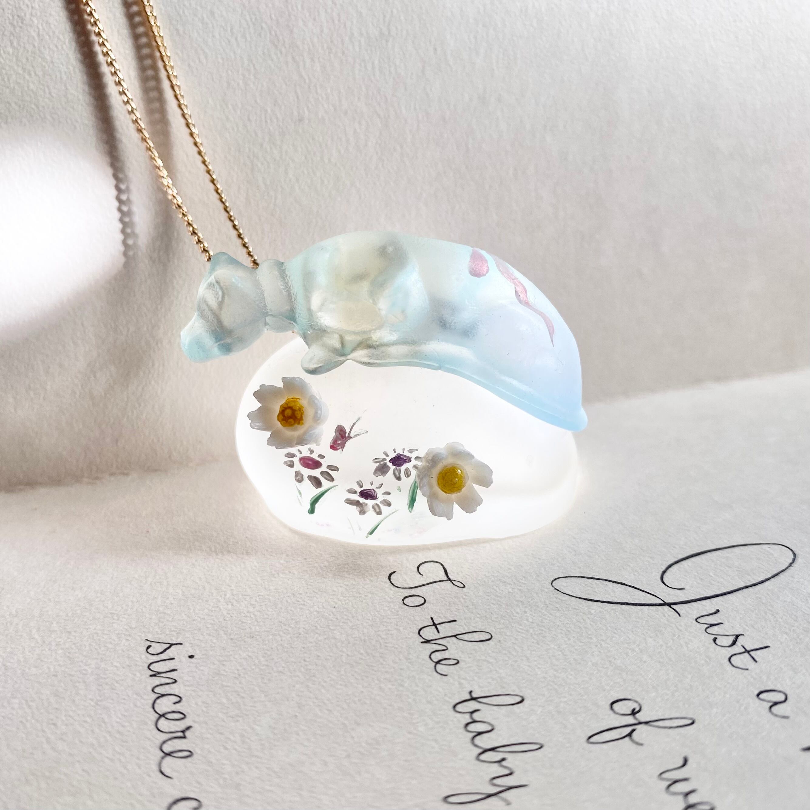(ブルーねこ)Hand painted perfume neckless ペイント香水瓶ネックレス
