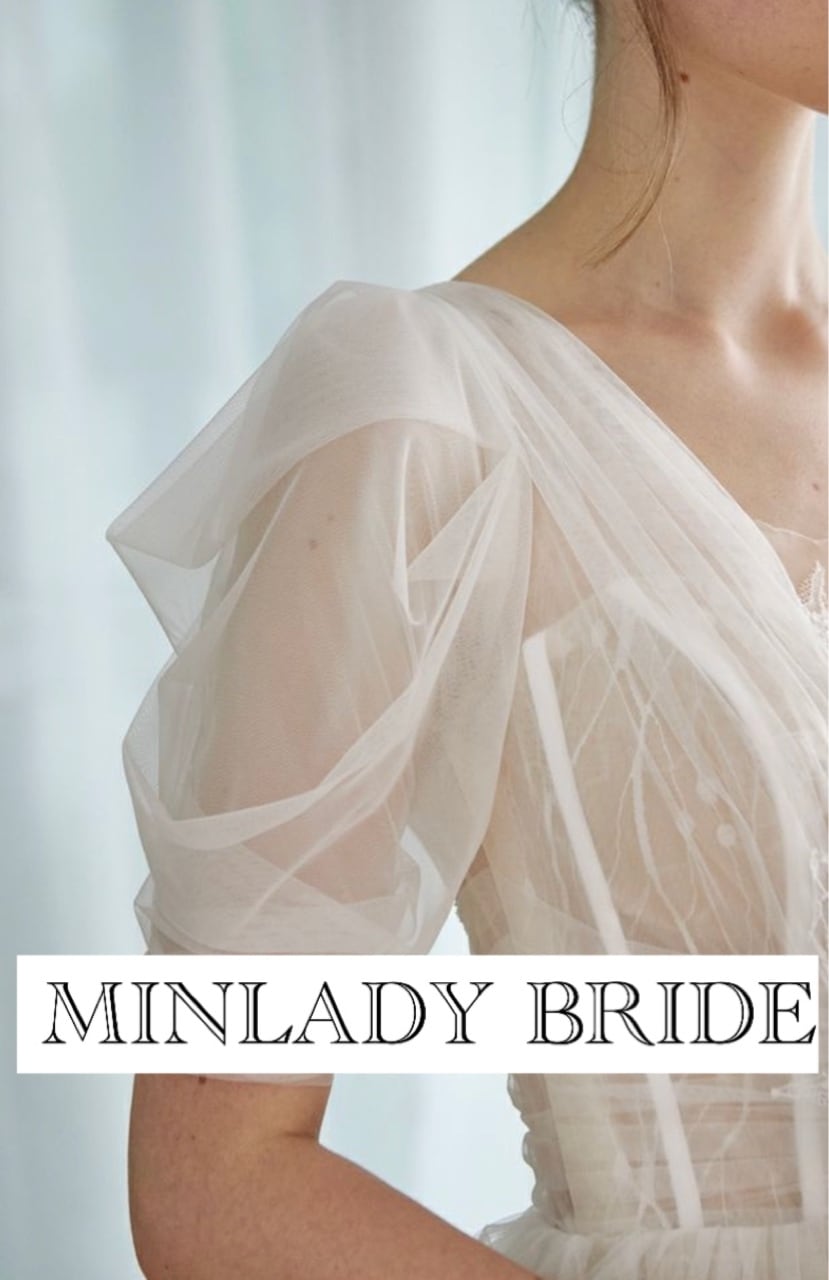 バルーンスリーブ ヴィンテージ Vネック ウェディングドレス | MINLADY