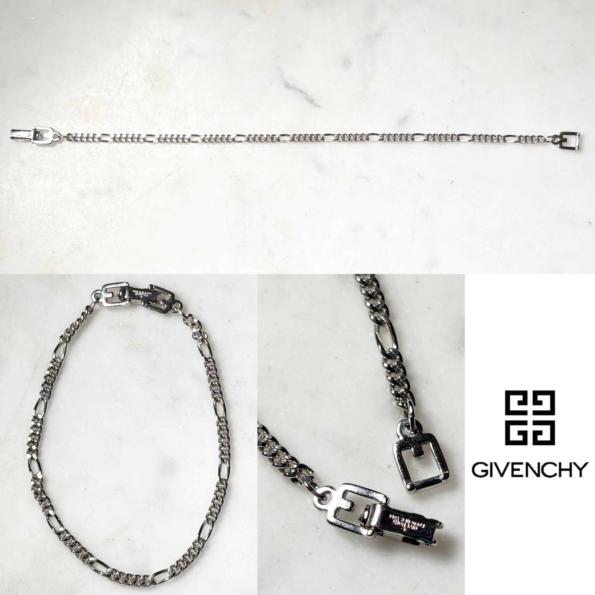 vintage GIVENCHY silver color metal narrow chain bracelet | NOIR