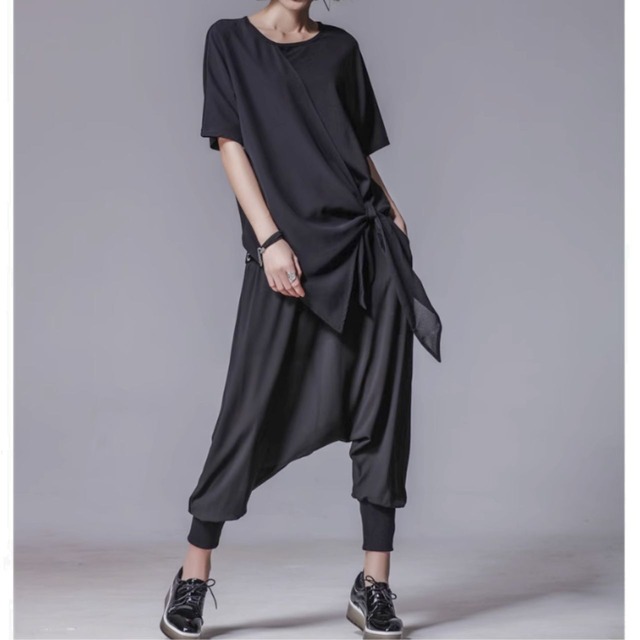 Knot detail draped crew neck T-shirt C1093