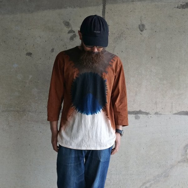 devadurga メンズ tシャツ 七分袖 泥染め 藍染め DROP 7/S CUT SEW 全1