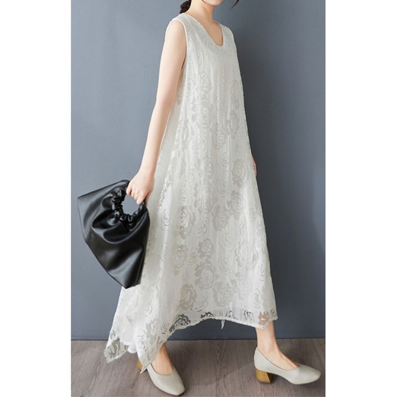 ローズ柄 レース マキシワンピース 30153