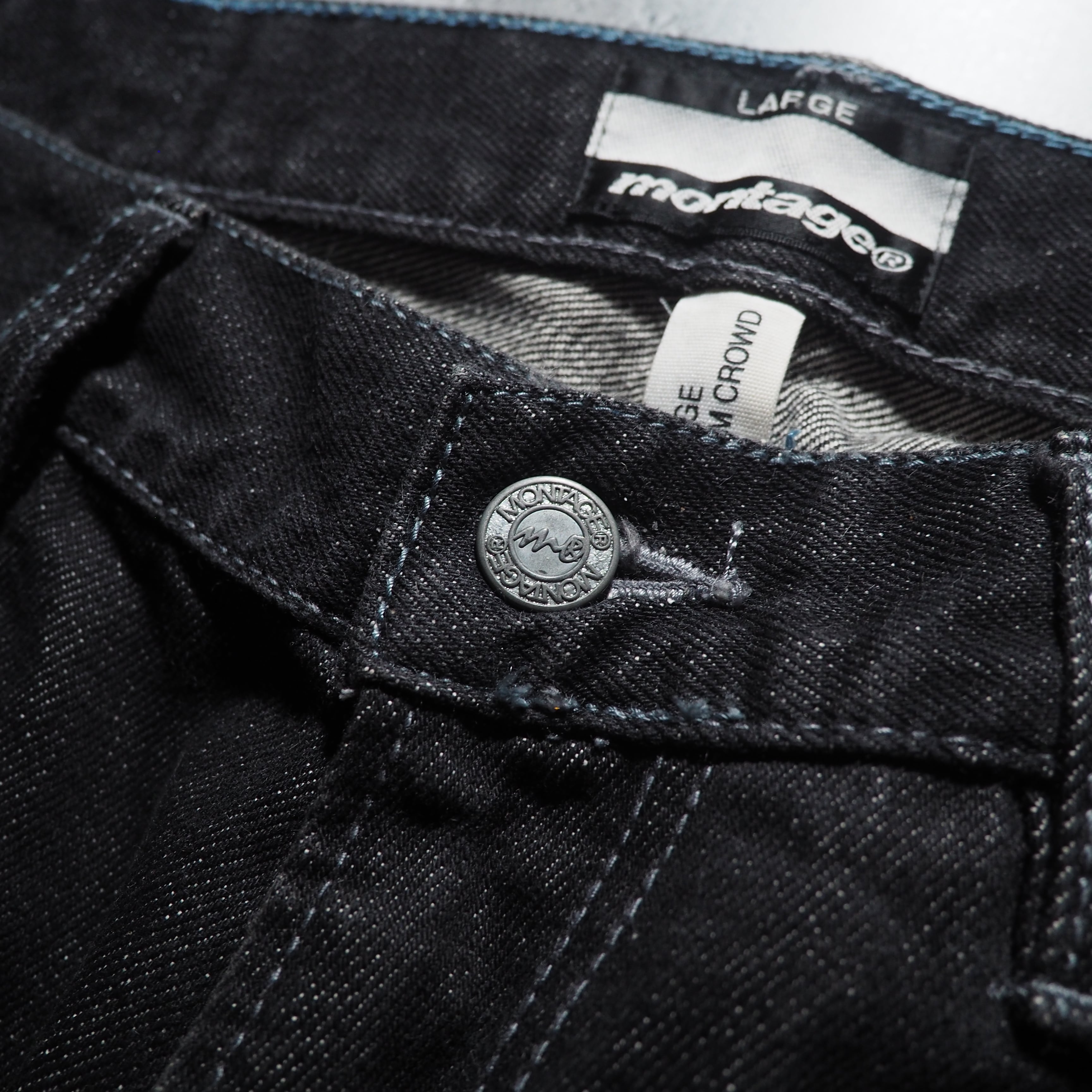 ” Montage ” Back logo painted Black loose Buggy Denim pants