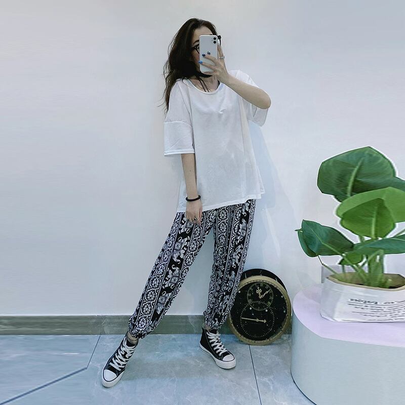 サマーラウンドネックホルタースリーブTシャツ パターン 夏物 Oネック ミックスインファッション85764901337