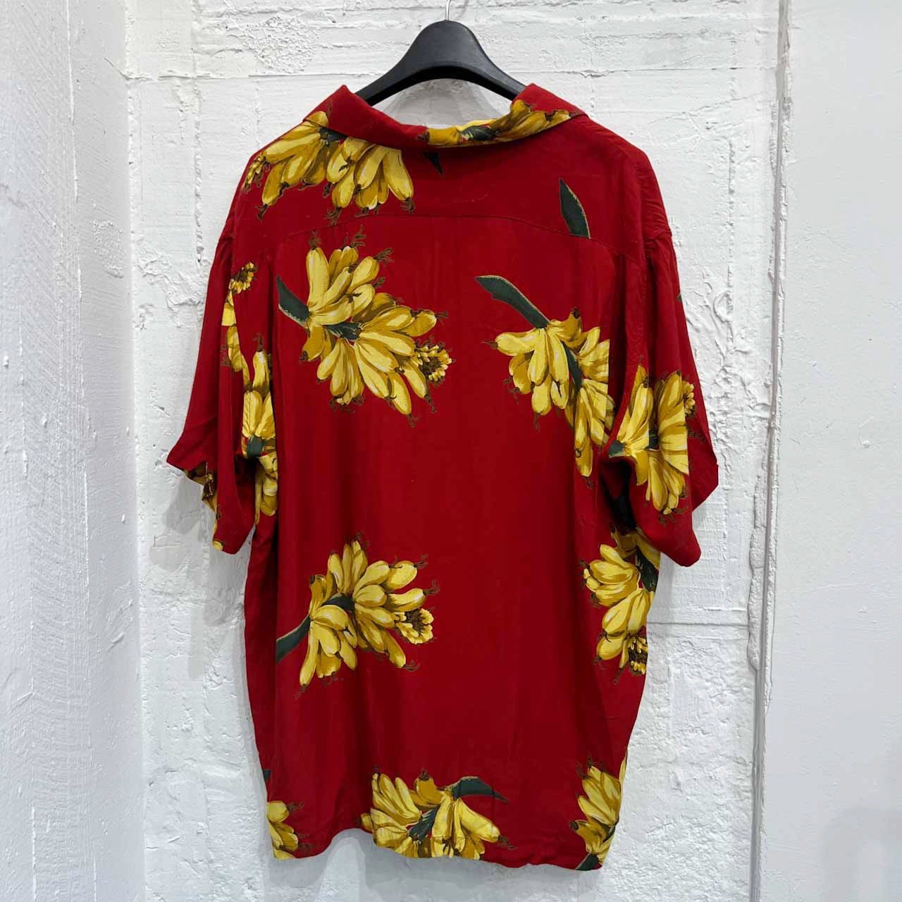 Karl Helmut カールヘルム バナナ柄 レーヨン 半袖 オープンカラーシャツ アロハシャツ 開襟シャツ/レッド系 メンズ