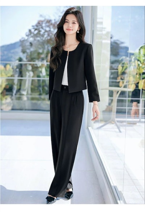 セットアップ スーツ レディース パンツスーツ フォーマル セレモニー ビジネススーツ 洗える 大きいサイズ テーラードジャケット＆ワイドパンツ ノーカラージャケット 2点セット ママスーツ 入学式
