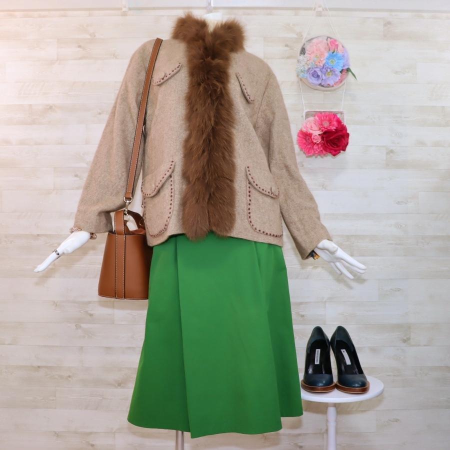 Leilian レリアン ニットコートL フォックスファー ステッチ ほぼ未