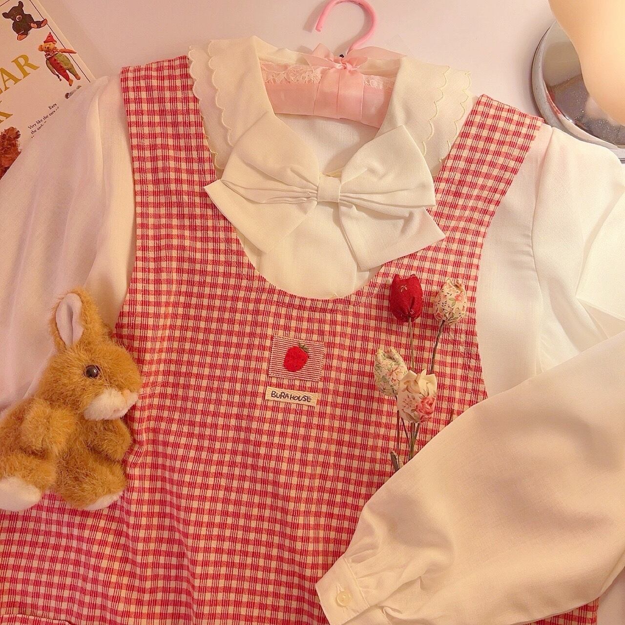 strawberry gingham check apron