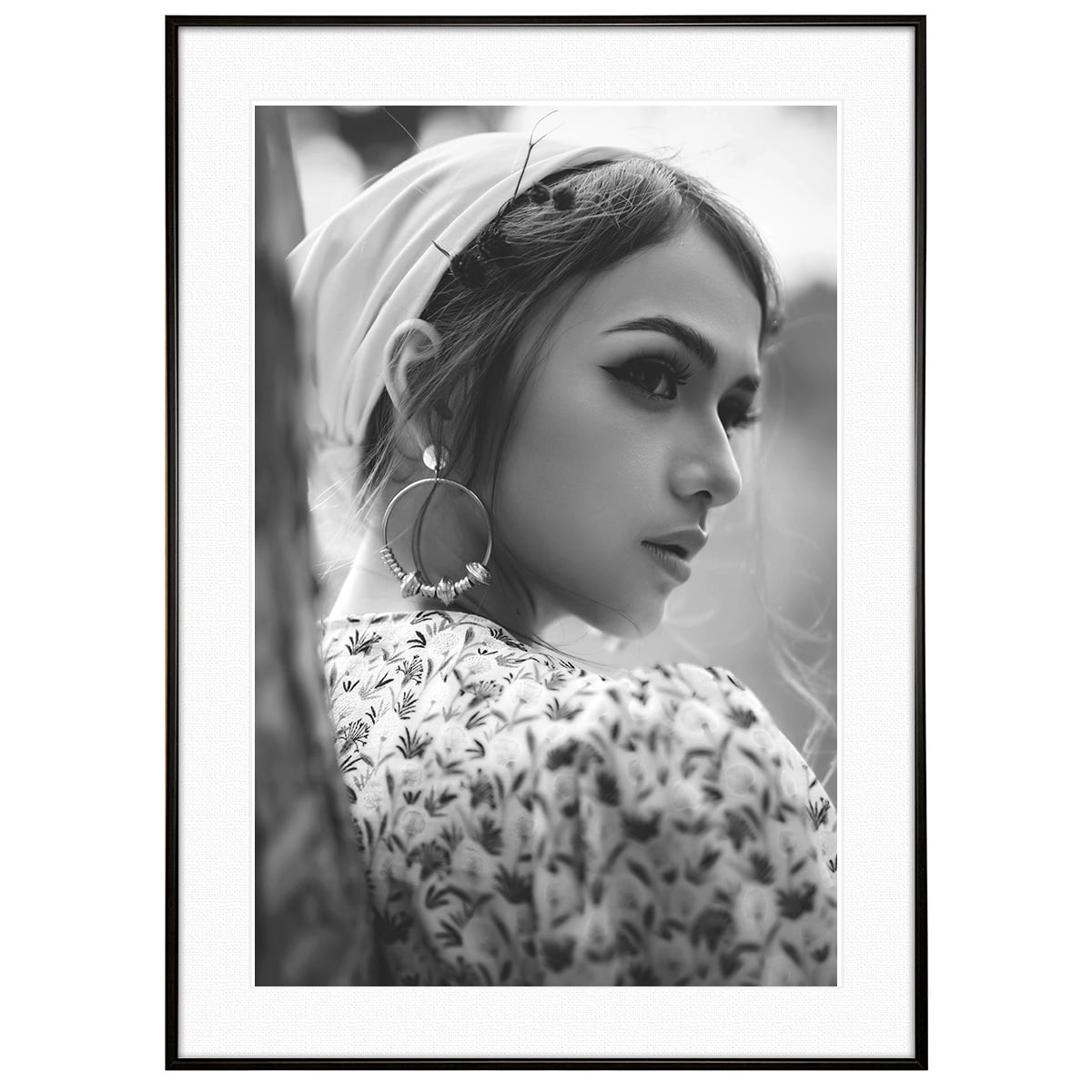 人物写真 女性の横顔 インテリアアート モノクロポスター額装 AS3158