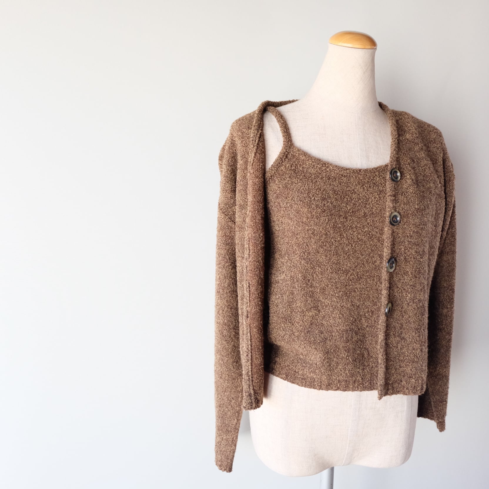 KaliOrea*イタリア製】異素材MIX*ヴィンテージニットアンサンブル*M