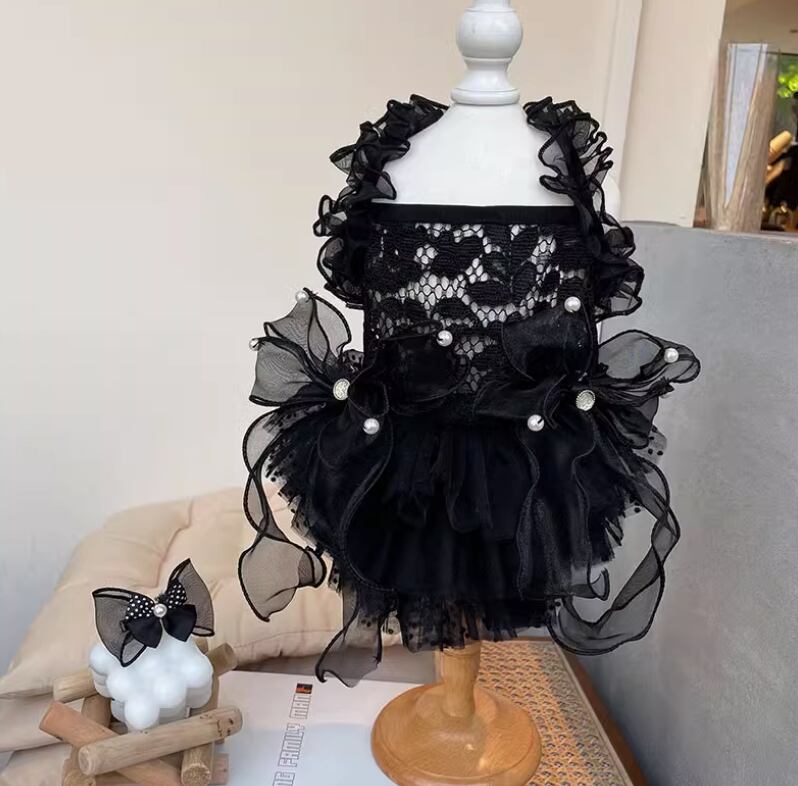 レースフレアー ブラックドレス 00047