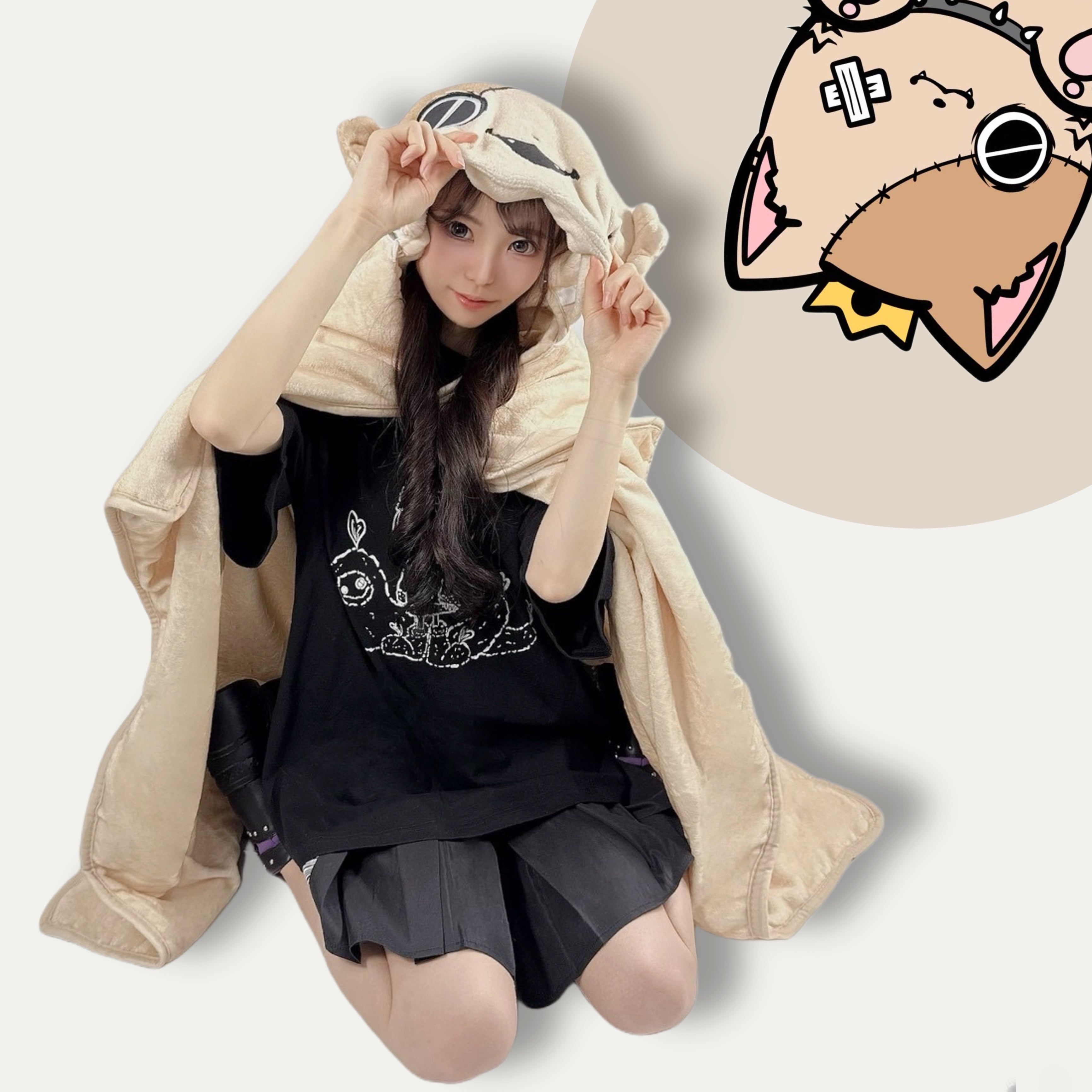 新春お祝いプレゼント》被れるミケ もこもこブランケット【クッション