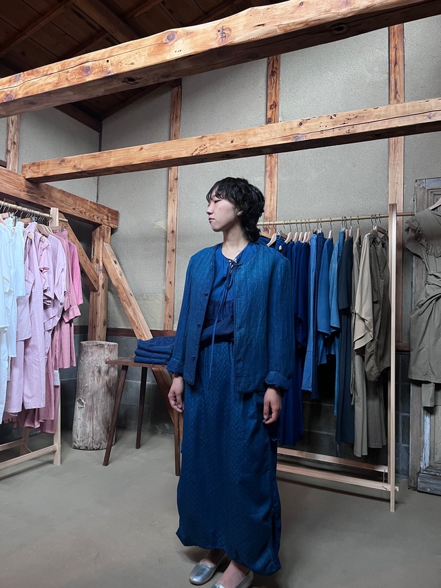 COSMIC WONDER ｜”Flower of life “collarless jacket（Ryukyu indigo）