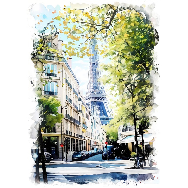 絵画 風景画(街並み) フランス パリ エッフェル塔 インテリアアート額付き 水彩画・油絵風 WAT1165