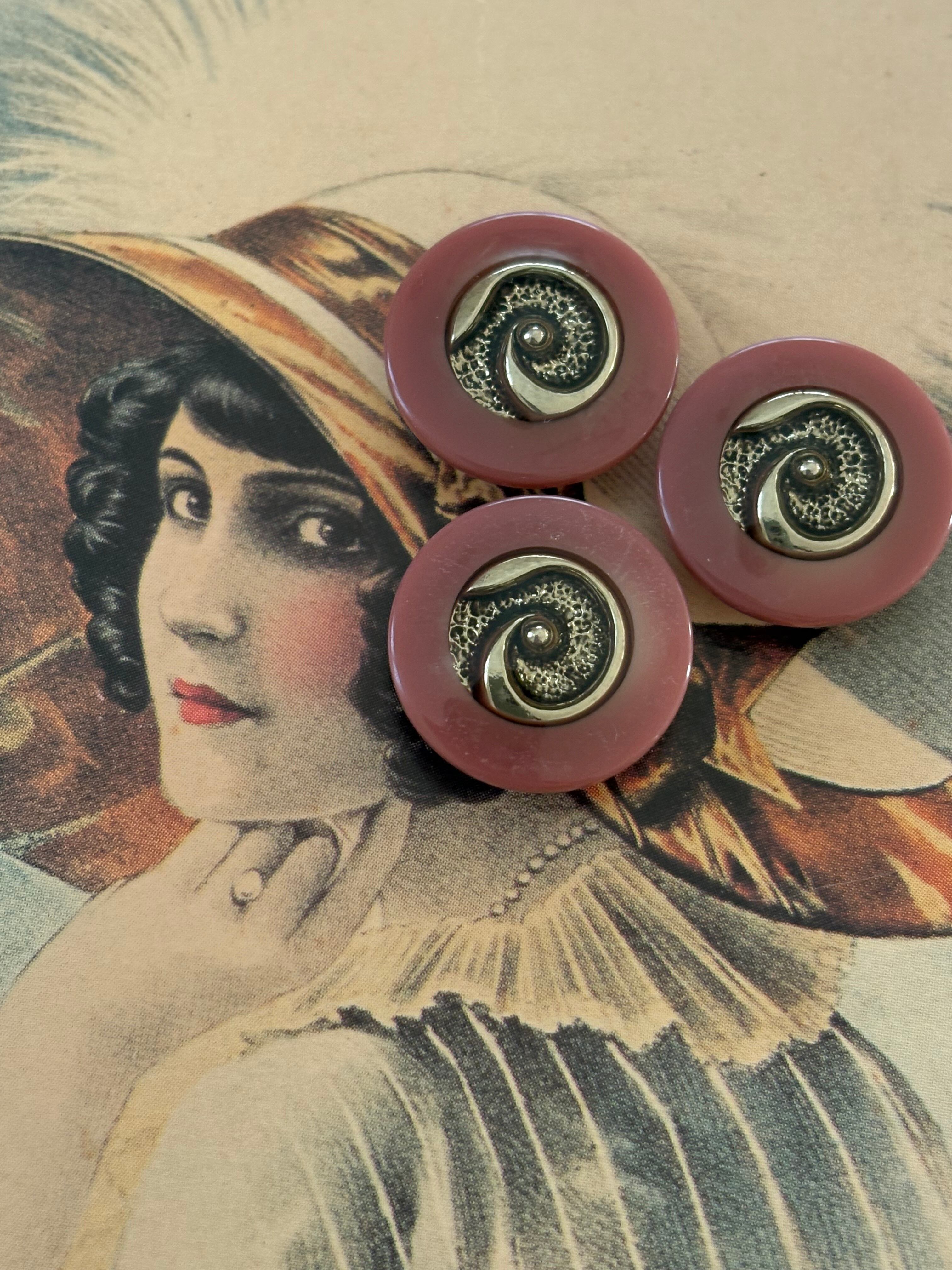 Japanese Vintage ボタン 17mm 樹脂ボタン ピンク×シルバー 昭和レトロ アクセサリーパーツ 装飾材 カルトナージュ