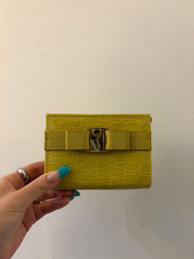 Salvatore Ferragamo / vintage vara yellow croc-embossed leather pouch.(o)