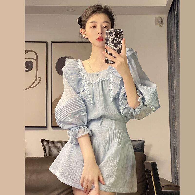 スリーブブラウス レディースサマー薄手スタイルシャツ 夏物 スクウェア スーパーモール85368819603