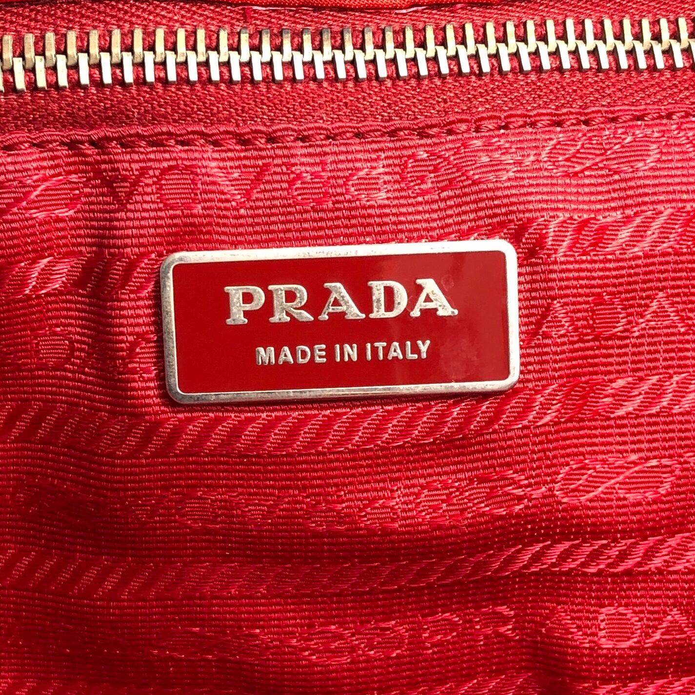 PRADA プラダ トートバッグ レッド トライアングルロゴ リボン