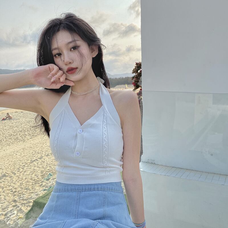 サマーホワイトホルターノースリーブトップス 夏物 スーパーモール93319340356