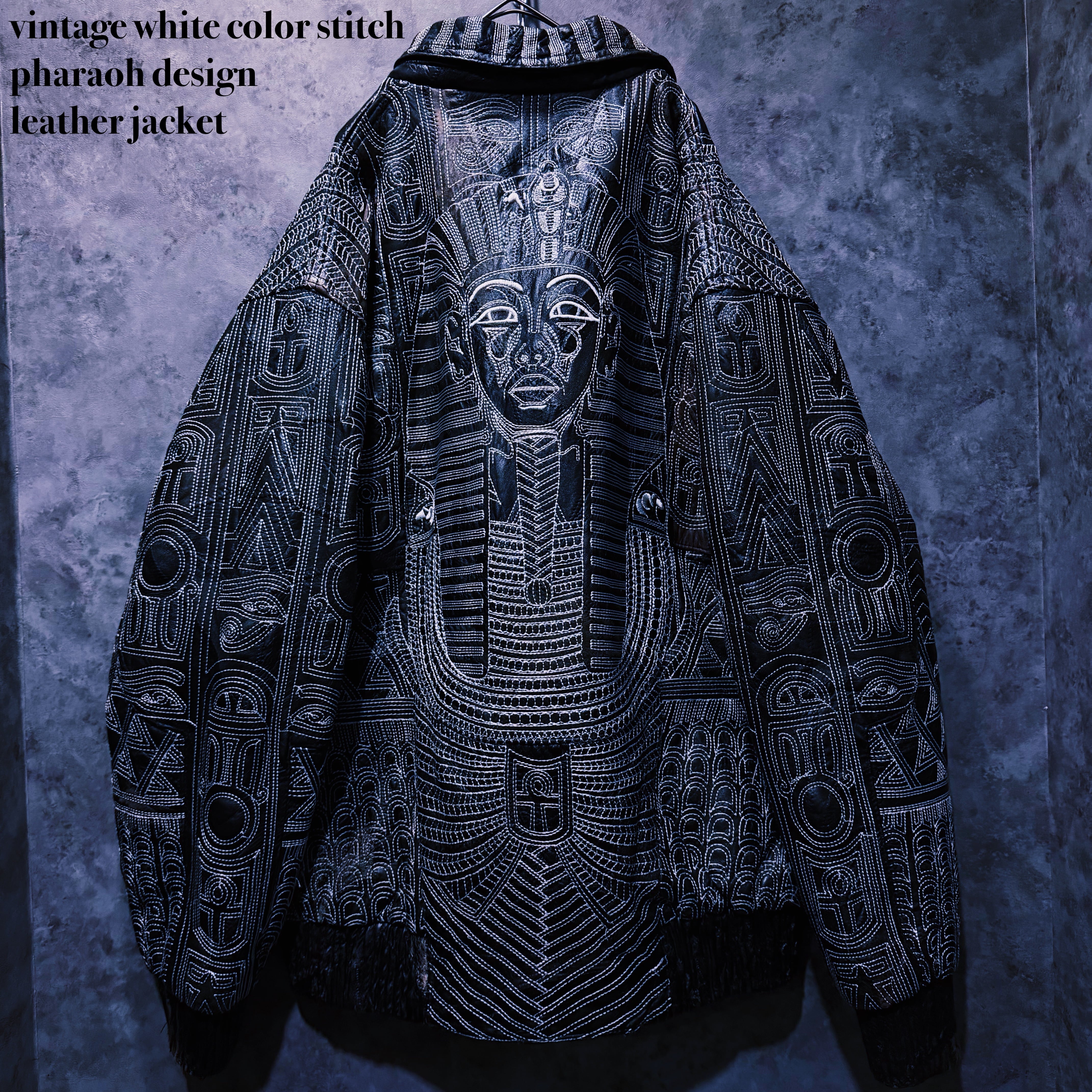 【 doppio】vintage white color stitch pharaoh design leather jacket